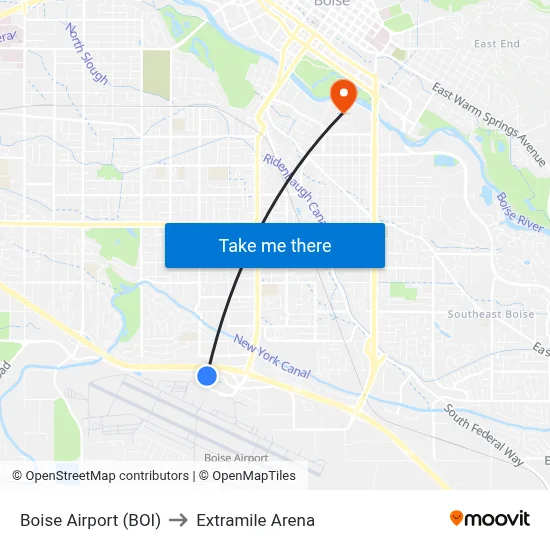 Boise Airport (BOI) to Extramile Arena map