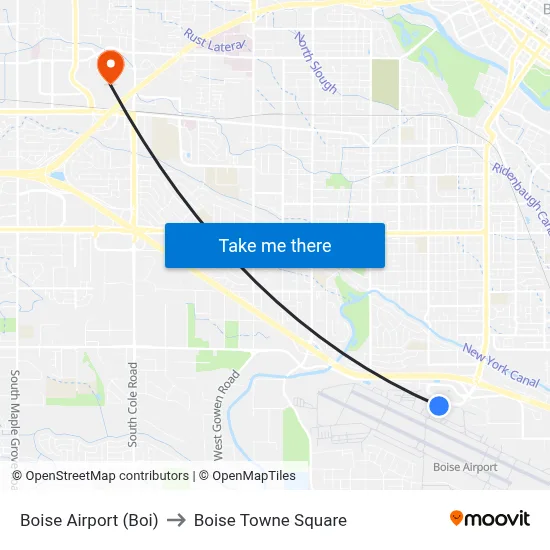 Boise Airport (Boi) to Boise Towne Square map