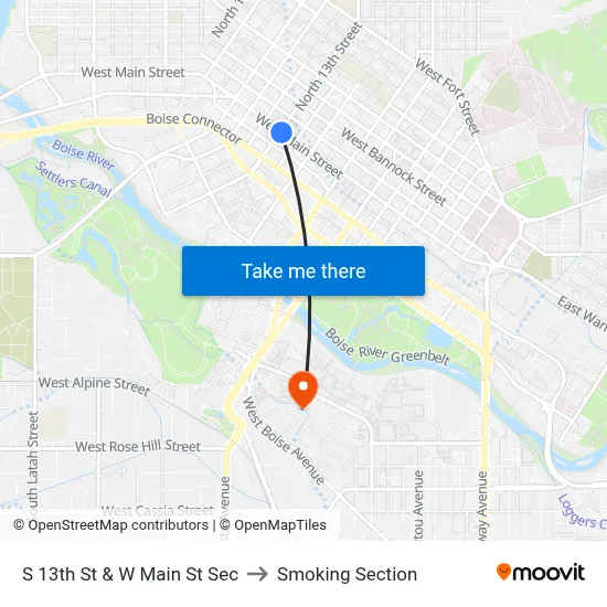 S 13th St & W Main St Sec to Smoking Section map
