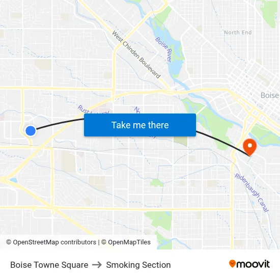 Boise Towne Square to Smoking Section map