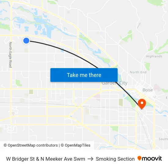 W Bridger St & N Meeker Ave Swm to Smoking Section map