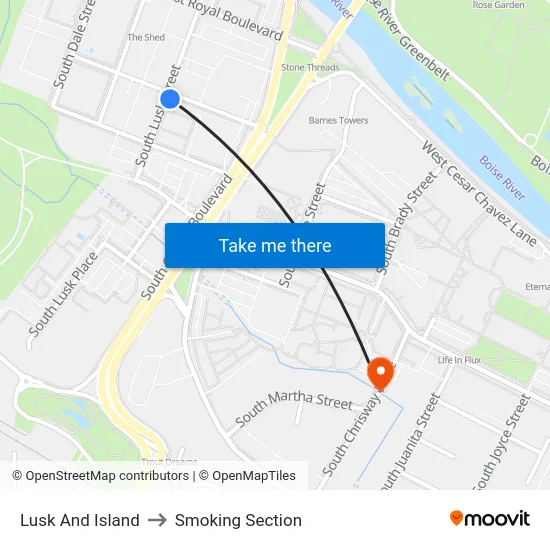 Lusk And Island to Smoking Section map
