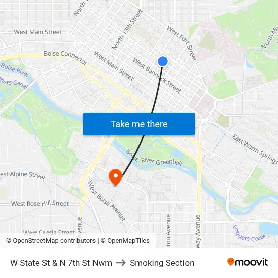 W State St & N 7th St Nwm to Smoking Section map