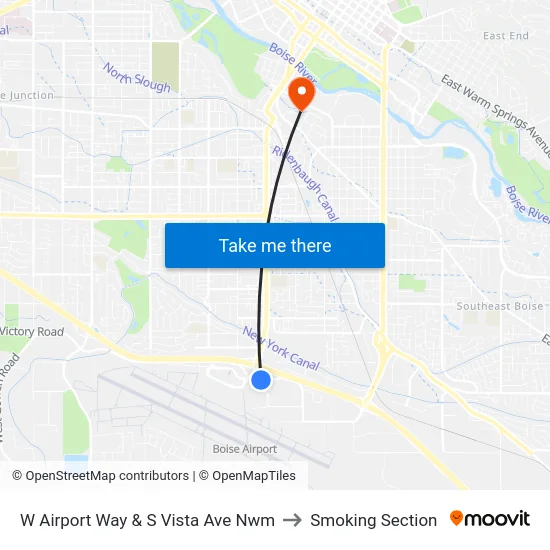 W Airport Way & S Vista Ave Nwm to Smoking Section map