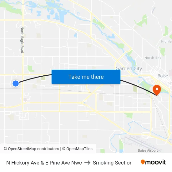 N Hickory Ave & E Pine Ave Nwc to Smoking Section map