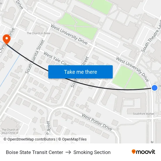 Boise State Transit Center to Smoking Section map