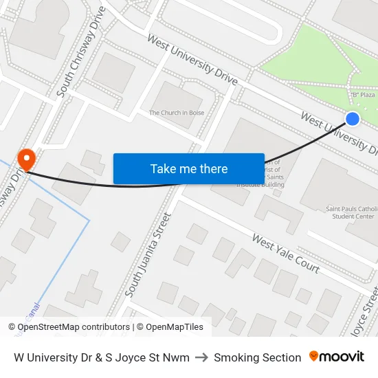 W University Dr & S Joyce St Nwm to Smoking Section map