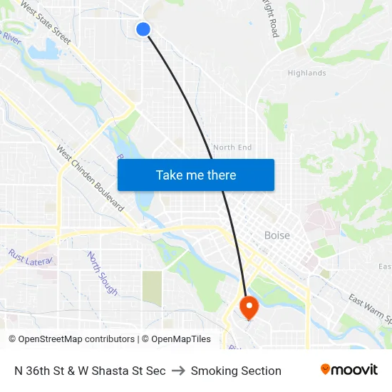 N 36th St & W Shasta St Sec to Smoking Section map