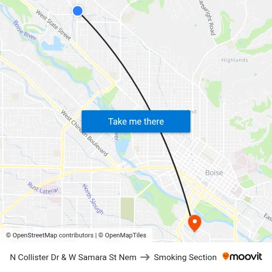 N Collister Dr & W Samara St Nem to Smoking Section map