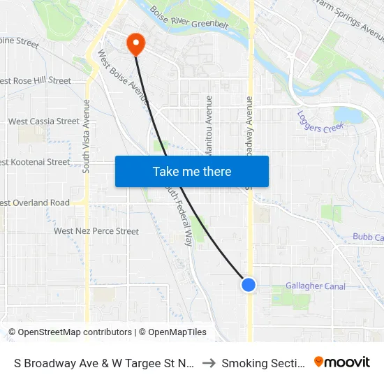 S Broadway Ave & W Targee St Nwc to Smoking Section map