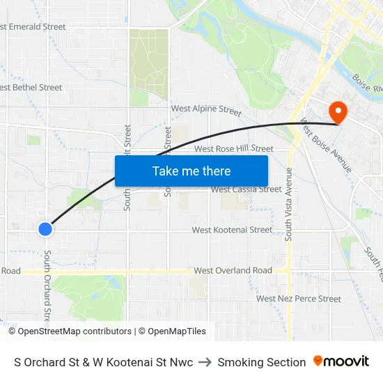 S Orchard St & W Kootenai St Nwc to Smoking Section map