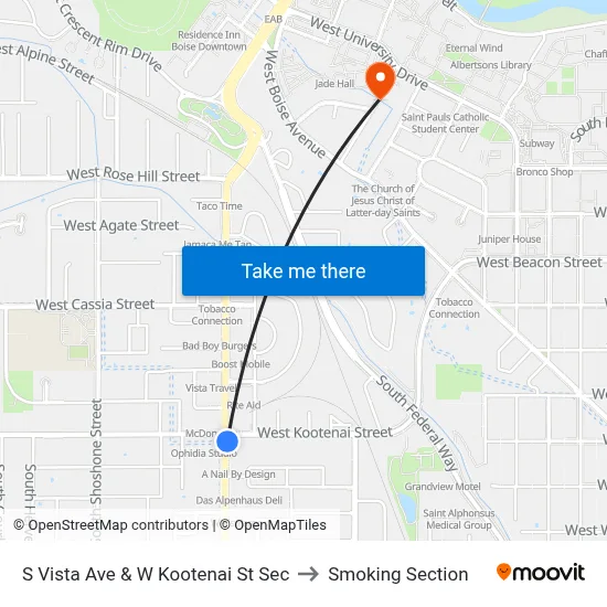 S Vista Ave & W Kootenai St Sec to Smoking Section map