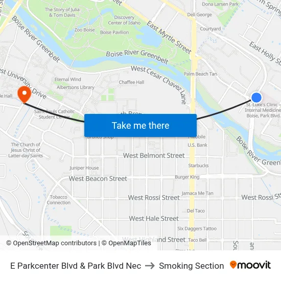 E Parkcenter Blvd & Park Blvd Nec to Smoking Section map