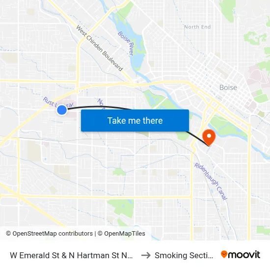 W Emerald St & N Hartman St Nwc to Smoking Section map