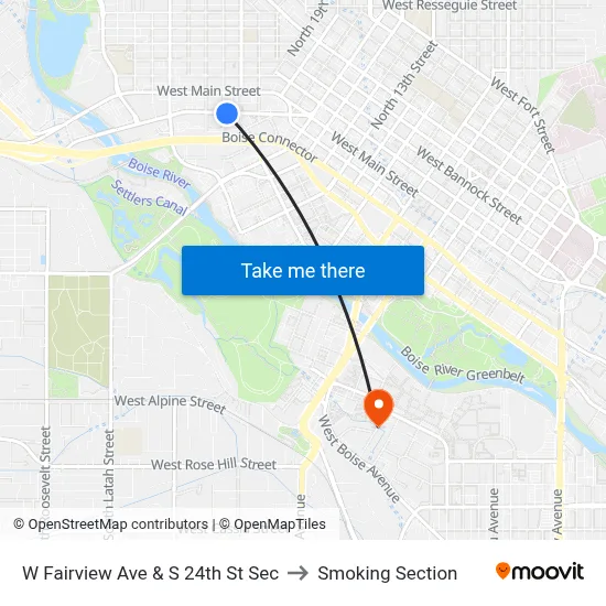 W Fairview Ave & S 24th St Sec to Smoking Section map