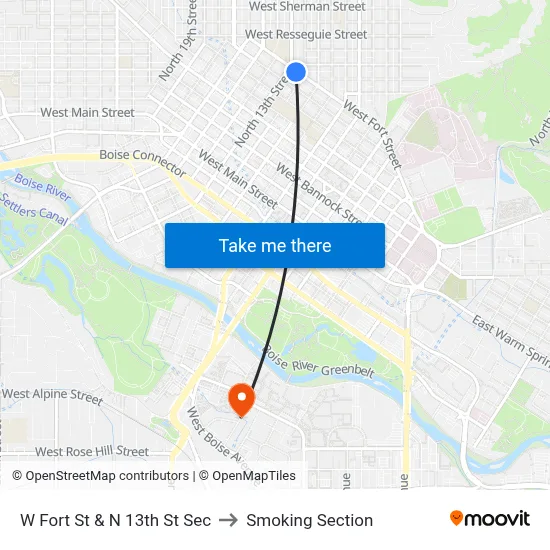 W Fort St & N 13th St Sec to Smoking Section map