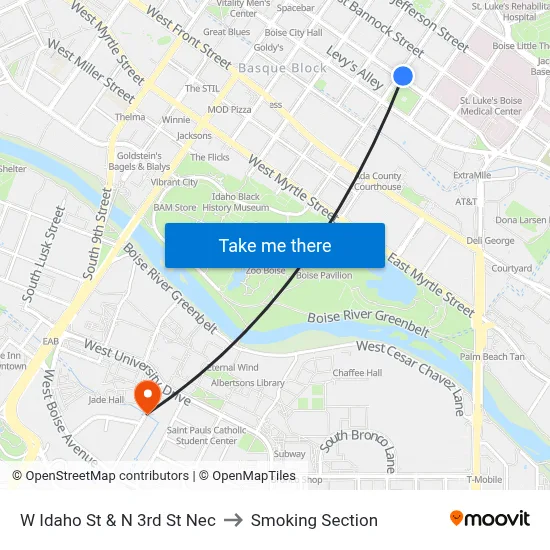 W Idaho St & N 3rd St Nec to Smoking Section map