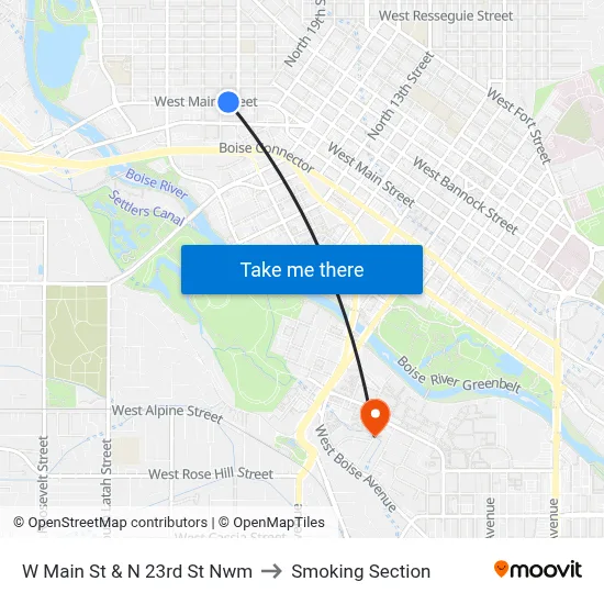 W Main St & N 23rd St Nwm to Smoking Section map