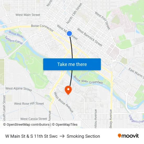 W Main St & S 11th St Swc to Smoking Section map