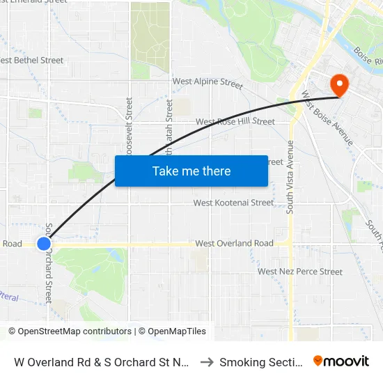 W Overland Rd & S Orchard St Nwc to Smoking Section map
