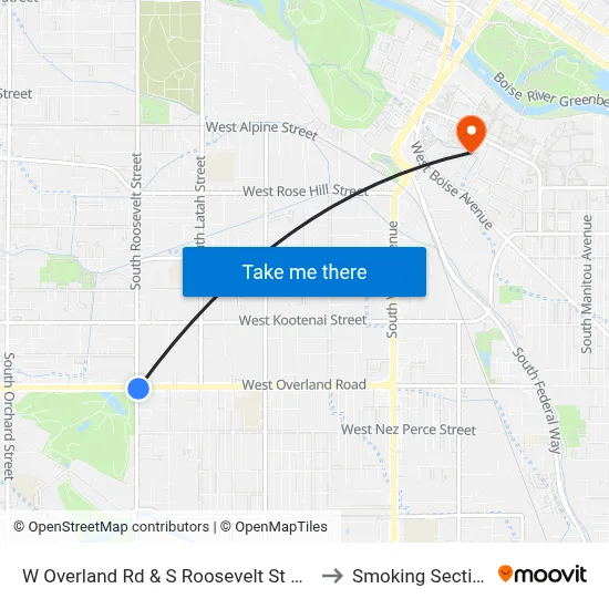 W Overland Rd & S Roosevelt St Sec to Smoking Section map