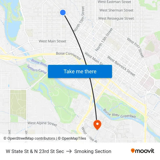 W State St & N 23rd St Sec to Smoking Section map