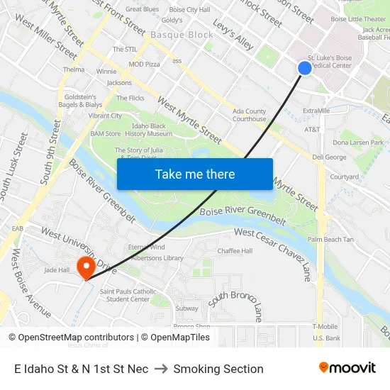 E Idaho St & N 1st St Nec to Smoking Section map