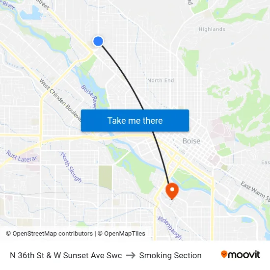 N 36th St & W Sunset Ave Swc to Smoking Section map