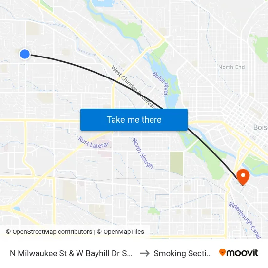 N Milwaukee St & W Bayhill Dr Swc to Smoking Section map