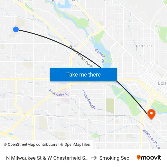 N Milwaukee St & W Chesterfield St Swc to Smoking Section map