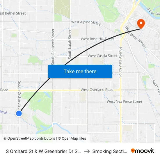 S Orchard St & W Greenbrier Dr Swc to Smoking Section map