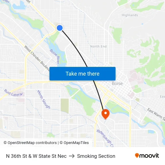 N 36th St & W State St Nec to Smoking Section map