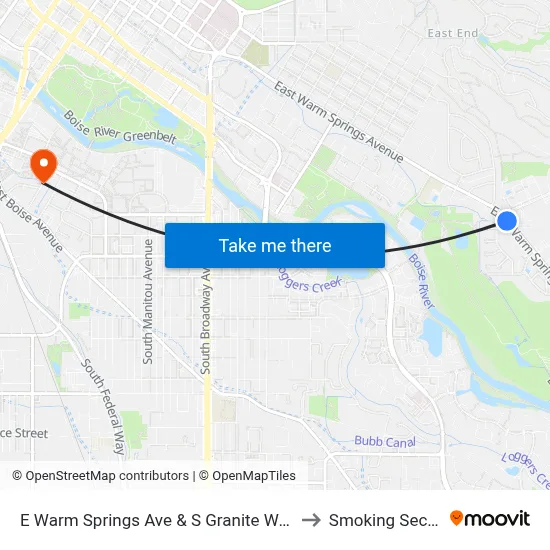 E Warm Springs Ave & S Granite Way Sec to Smoking Section map