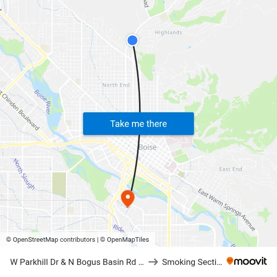 W Parkhill Dr & N Bogus Basin Rd Sec to Smoking Section map