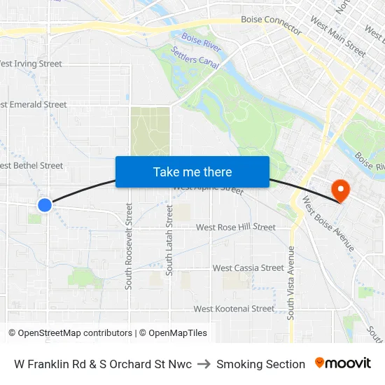 W Franklin Rd & S Orchard St Nwc to Smoking Section map