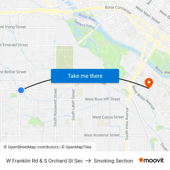 W Franklin Rd & S Orchard St Sec to Smoking Section map