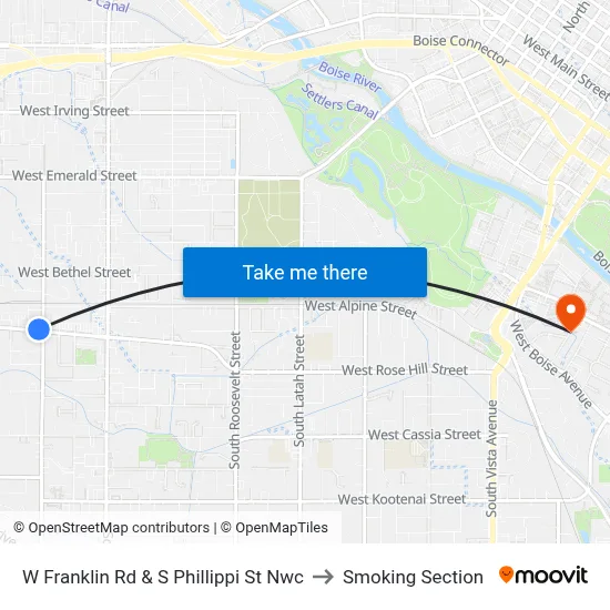 W Franklin Rd & S Phillippi St Nwc to Smoking Section map