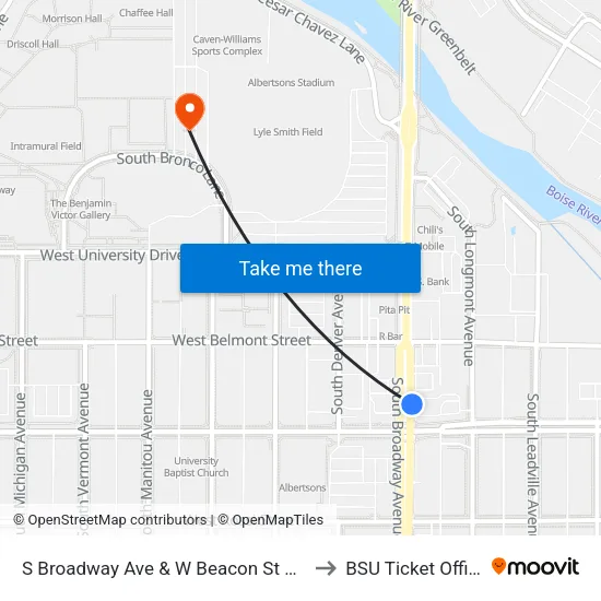 S Broadway Ave & W Beacon St Nec to BSU Ticket Office map