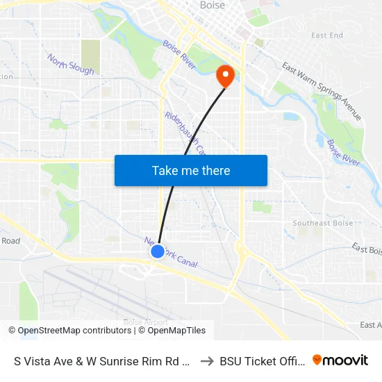 S Vista Ave & W Sunrise Rim Rd Sec to BSU Ticket Office map