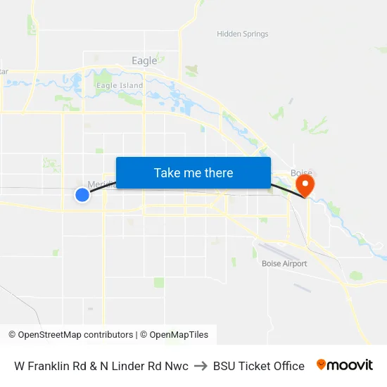 W Franklin Rd & N Linder Rd Nwc to BSU Ticket Office map
