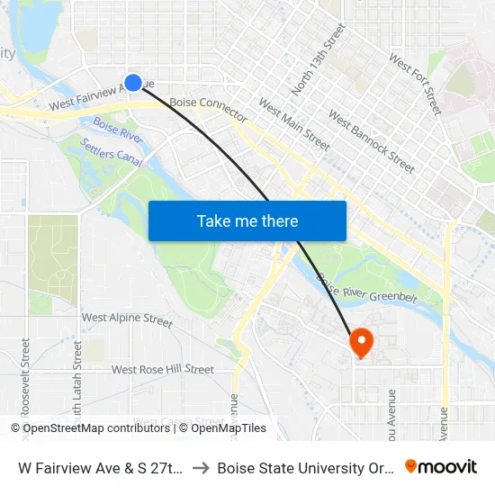 W Fairview Ave & S 27th St Sec to Boise State University Orientation map