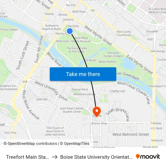 Treefort Main Stage to Boise State University Orientation map