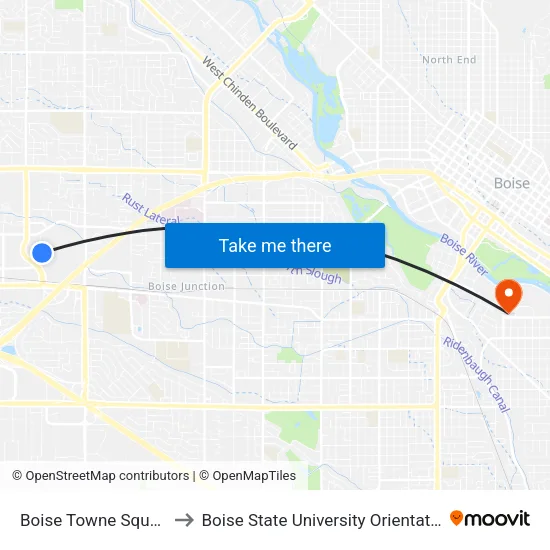 Boise Towne Square to Boise State University Orientation map
