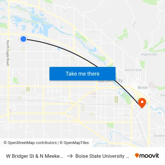 W Bridger St & N Meeker Ave Swm to Boise State University Orientation map