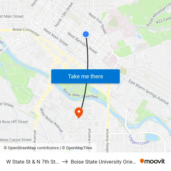 W State St & N 7th St Nwm to Boise State University Orientation map
