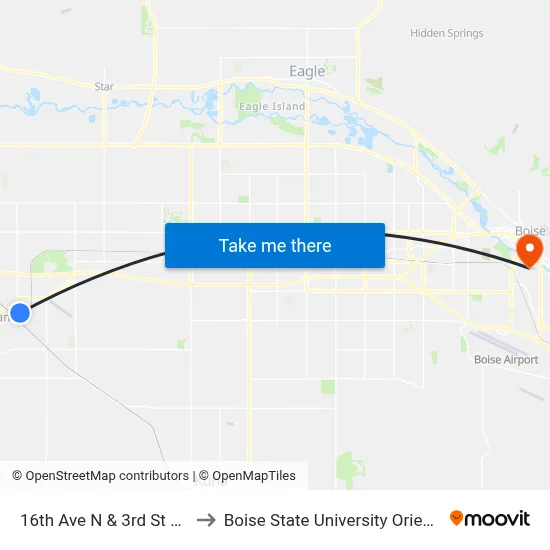 16th Ave N & 3rd St N Sec to Boise State University Orientation map