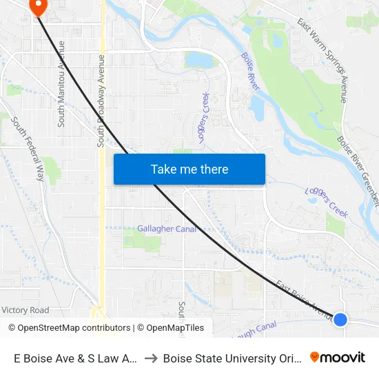 E Boise Ave & S Law Ave Nwc to Boise State University Orientation map