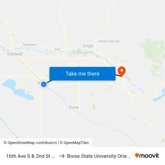 16th Ave S & 2nd St S Sec to Boise State University Orientation map