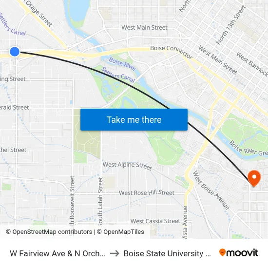 W Fairview Ave & N Orchard St Swc to Boise State University Orientation map