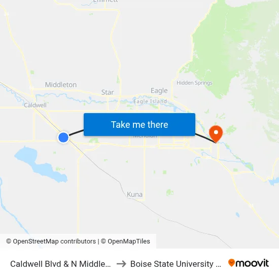Caldwell Blvd & N Middleton Rd Sem to Boise State University Orientation map